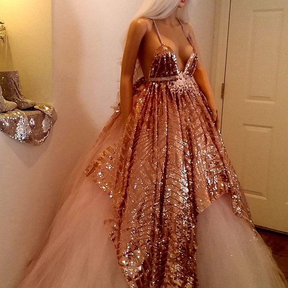 "HELEN" Blush Art Deco Wedding Ballgown Set - Picture 3 of 16